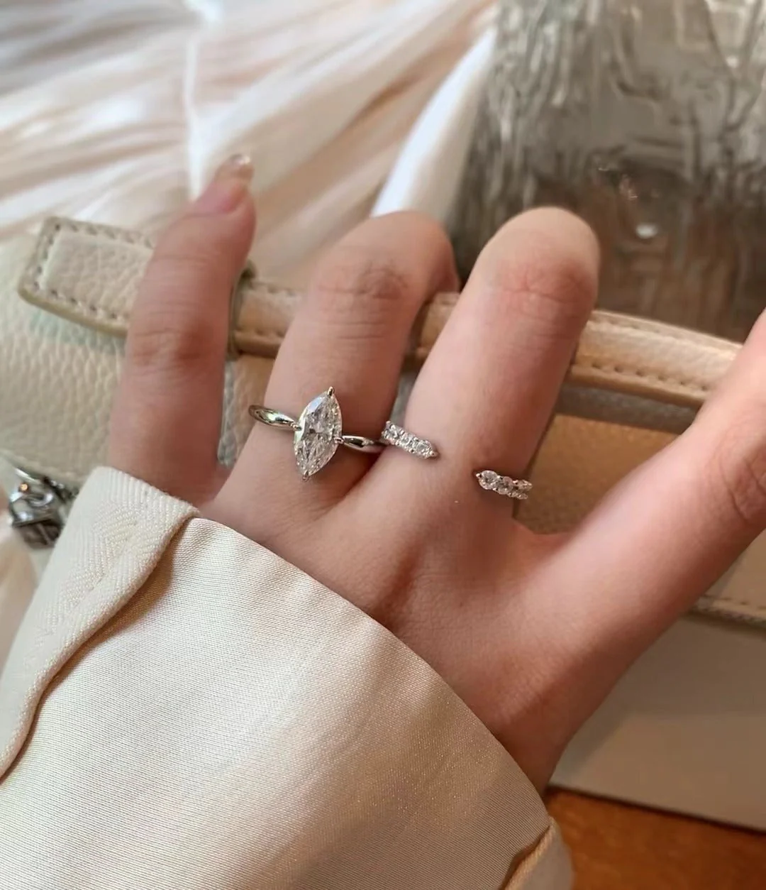 925 Sterling Silver High-Quality Rhinestone Marquise Ring
