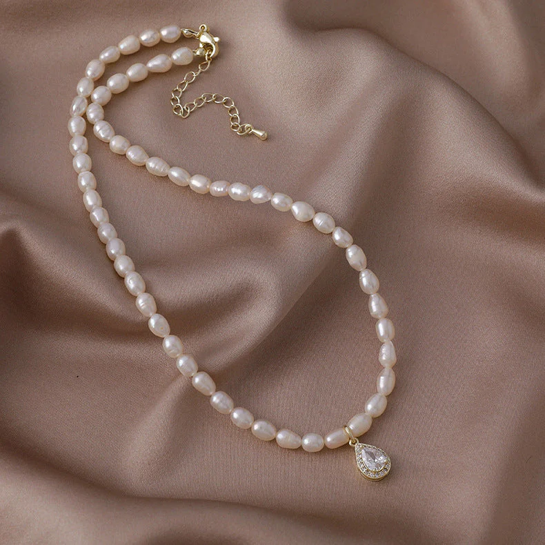 Freshwater pearl necklace Baroque irregular zircon sweater chain