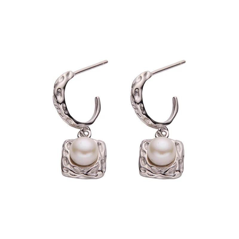 S925 sterling silver inlaid natural pearl earrings