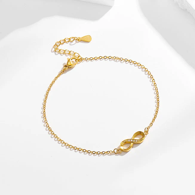 Stainless steel diamond studded infinite loop 8-shaped necklace bracelet earring set