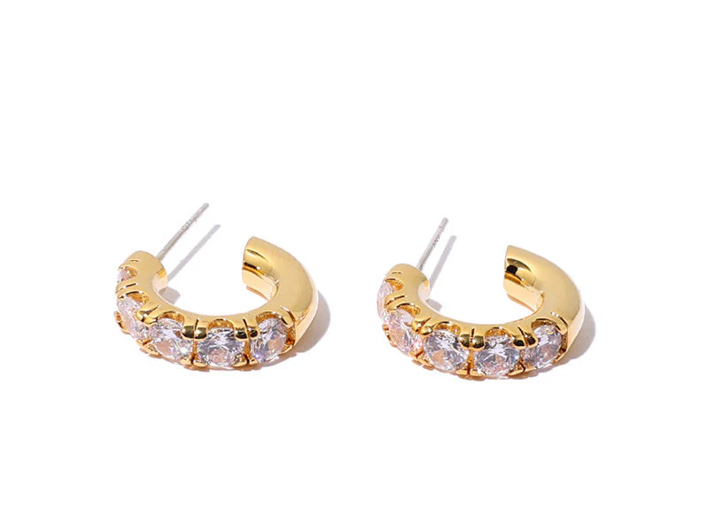 zircon inlaid C- shaped glossy earrings