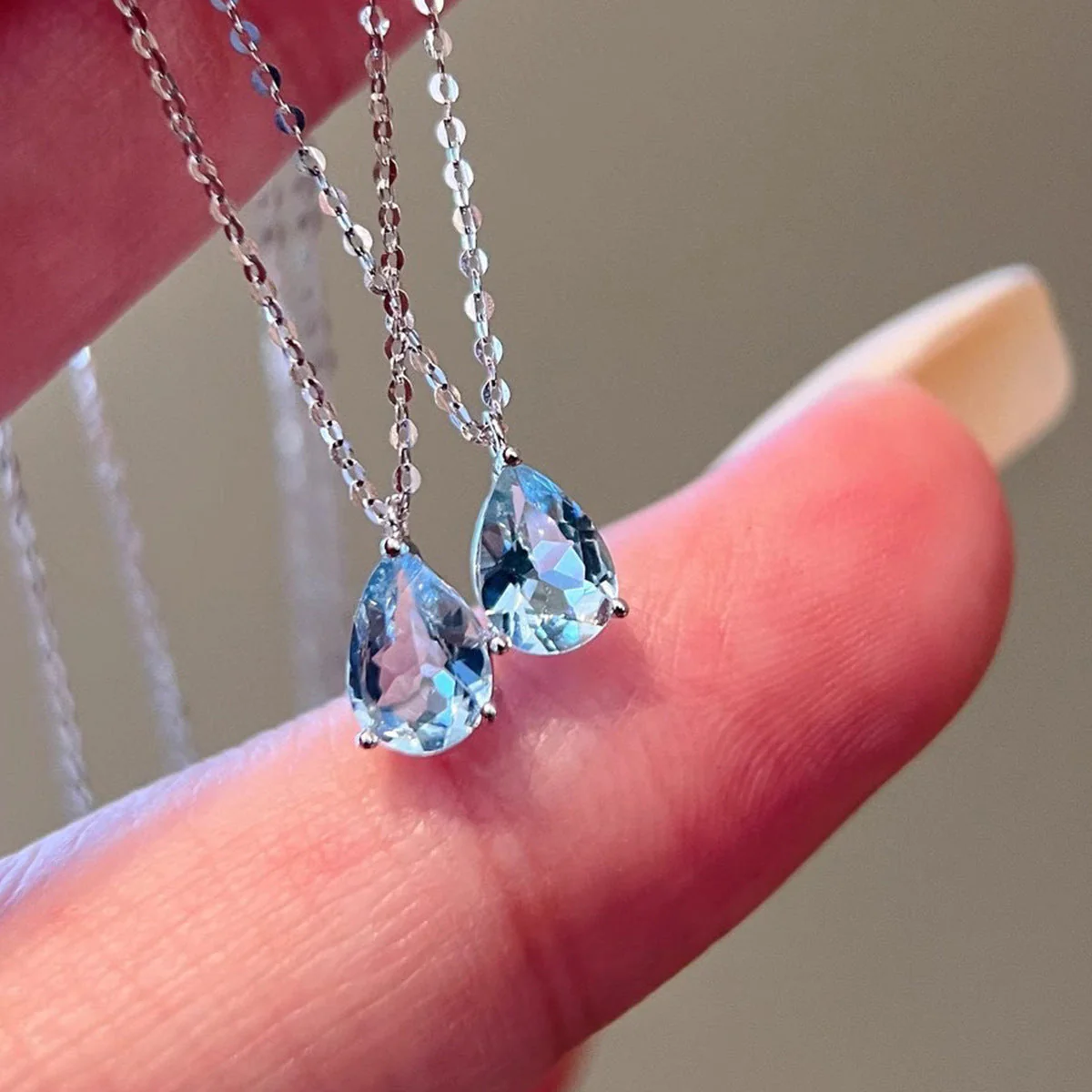 S925 sterling silver sky blue drop necklace ring set