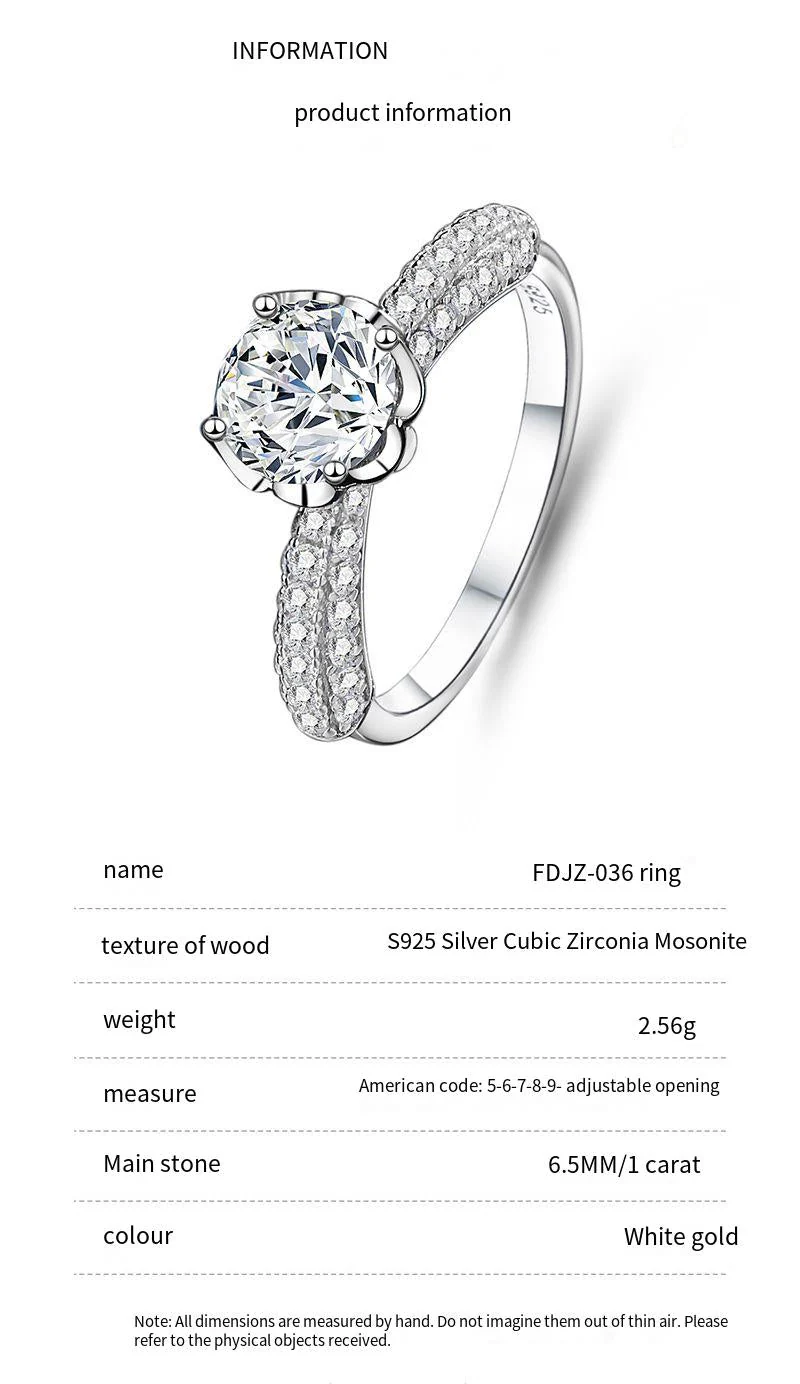 S925 sterling silver one carat moissanite ring