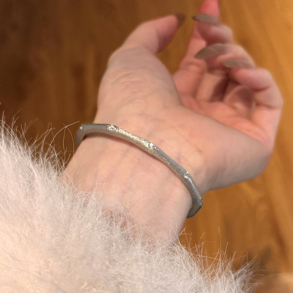 S925 Sterling Silver Bracelet Women's Brushed Craft Zircon Inlaid