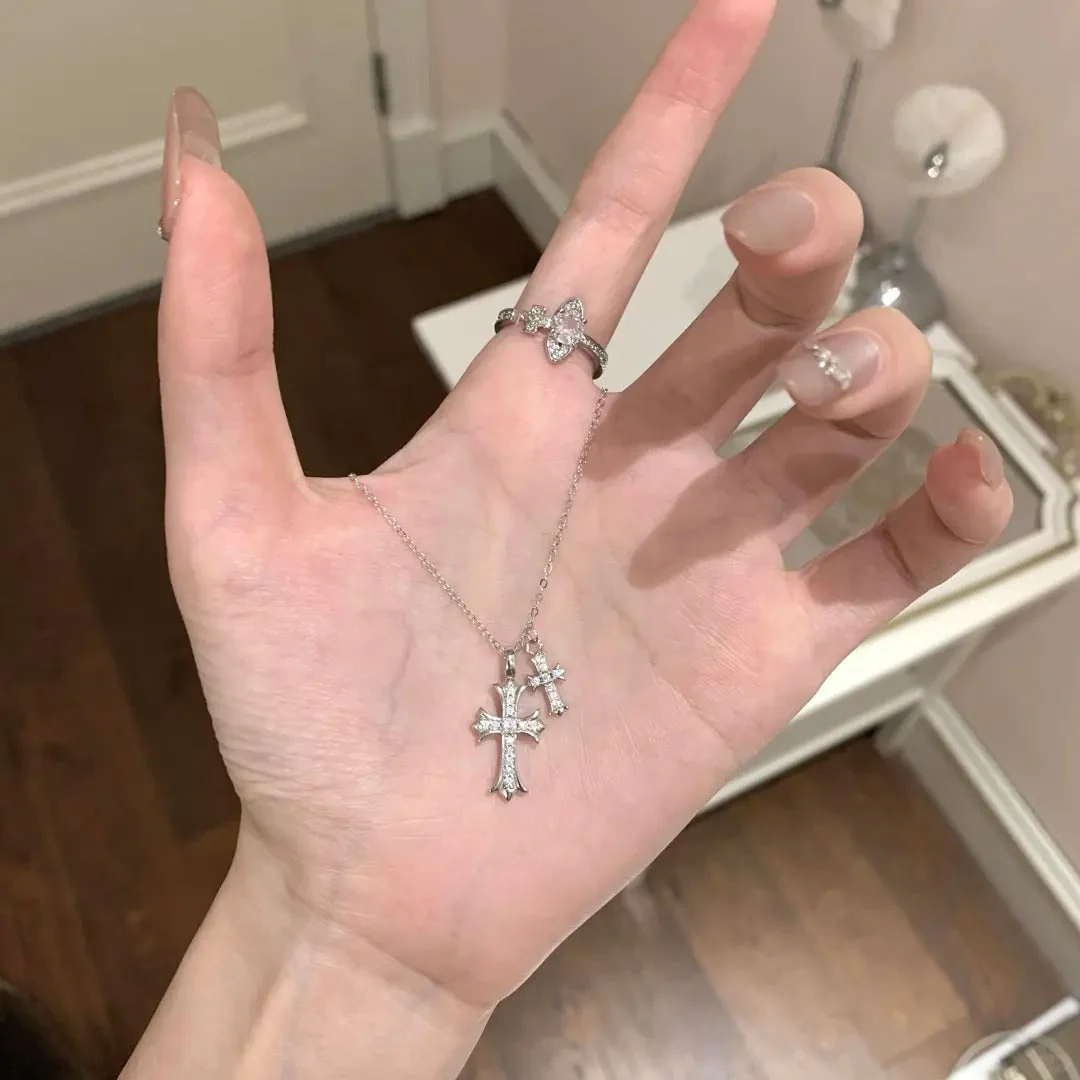 925 Silver Double Cross Necklace