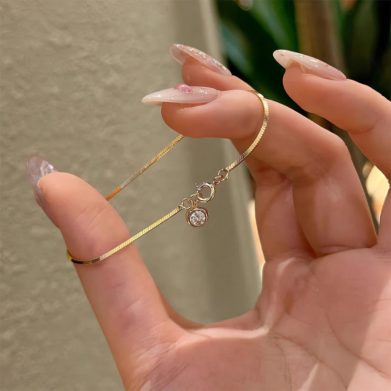 S925 Sterling Silver Bubble Small Round Diamond Snake Bone Bracelet