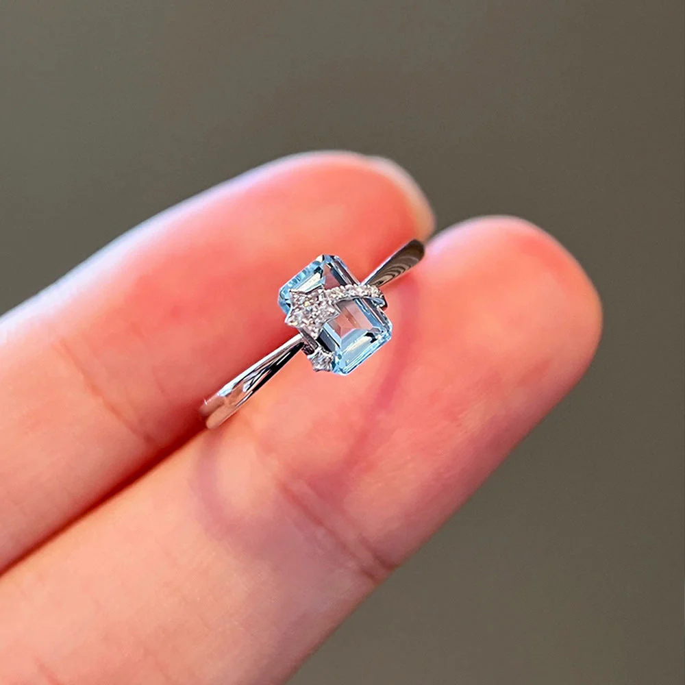 S925 sterling silver meteor sea blue zirconium ring