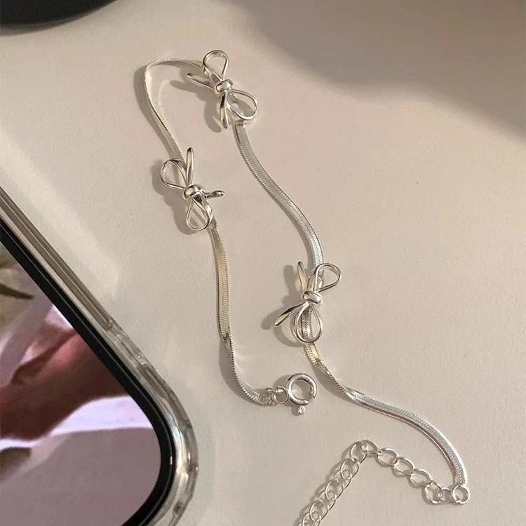 S925 Sterling Silver Bow Snake Bone Bracelet