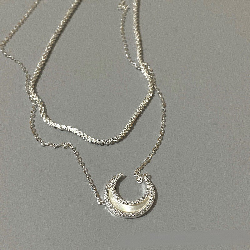 Deep Sea Natural White Mother Shell s925 Sterling Silver Moon Necklace Earring Set