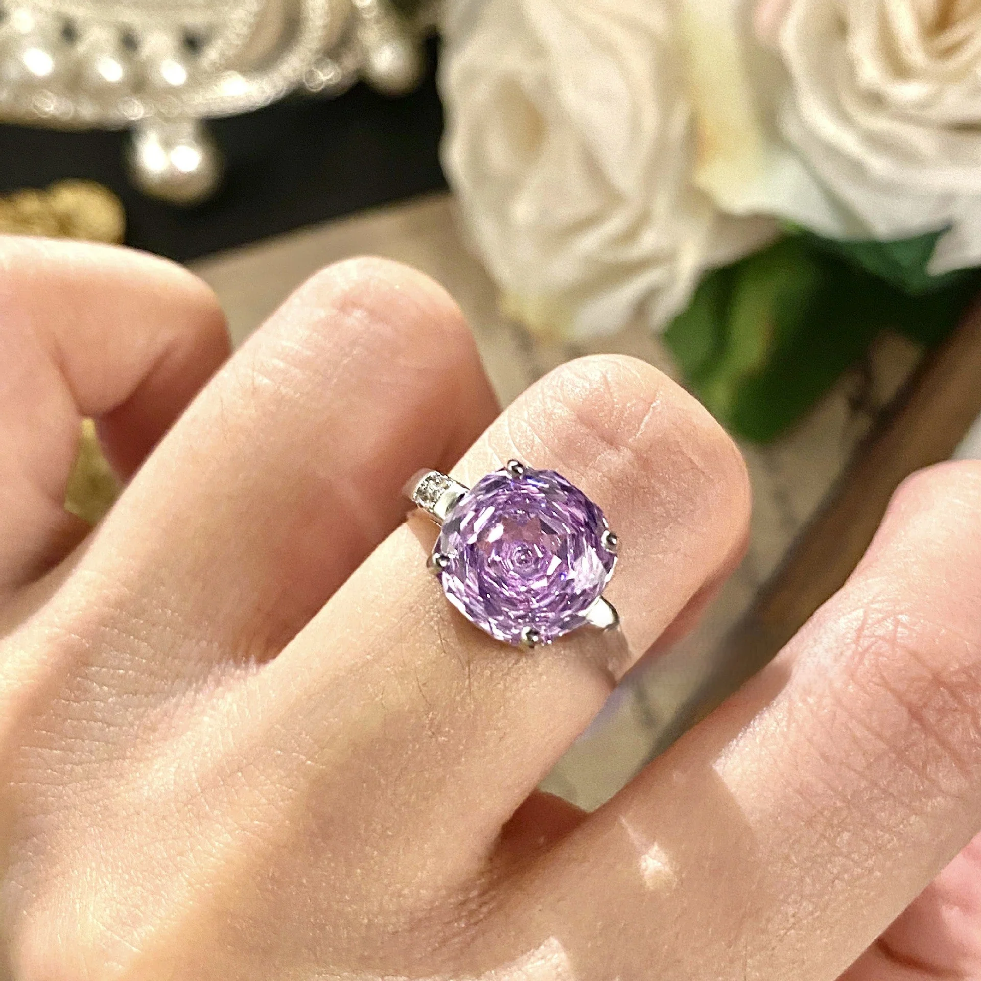 Rose blue high carbon diamond necklace ring earrings set