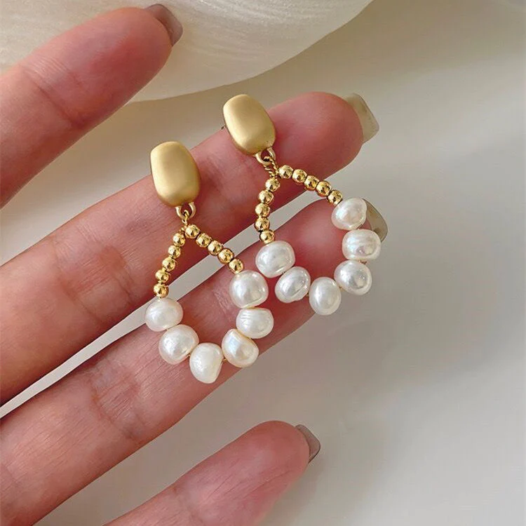 Freshwater pearl drop-shaped geometric earrings 925 silver needle