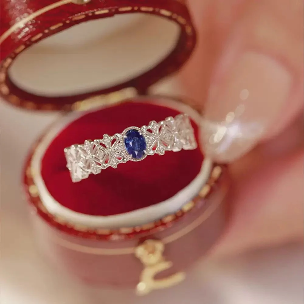 S925 sterling silver vintage sapphire ring