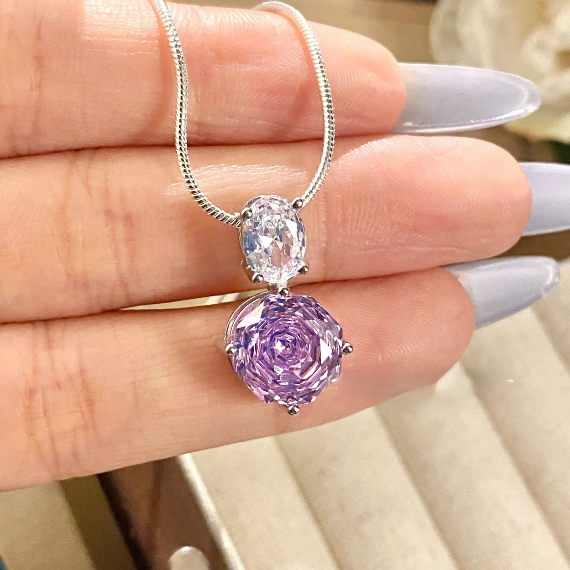 Rose blue high carbon diamond necklace ring earrings set