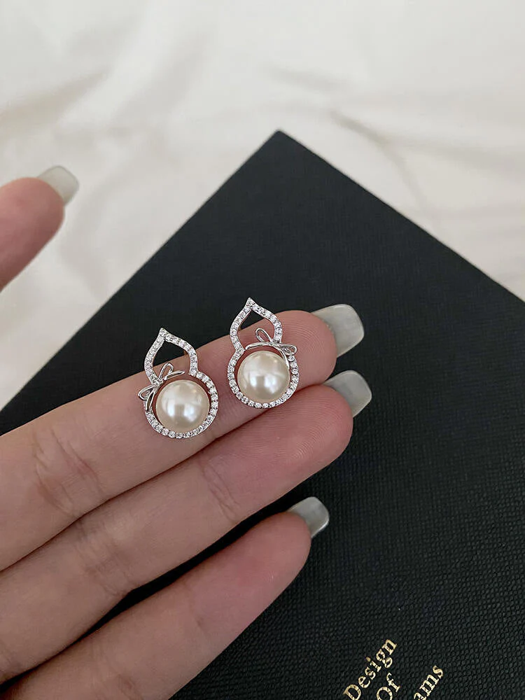 Bow gourd pearl earrings S925 sterling silver