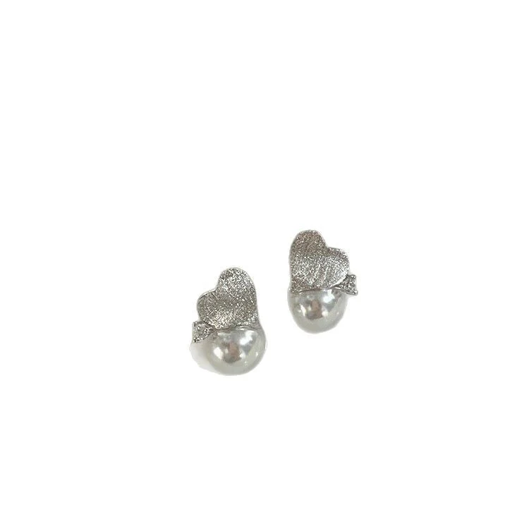 S925 Sterling Silver Drawing Love Shi Home Pearl Earrings