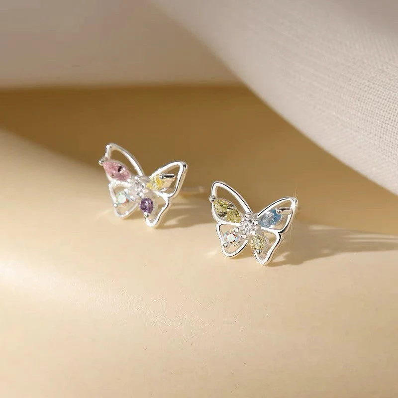 S999 sterling silver openwork butterfly earrings