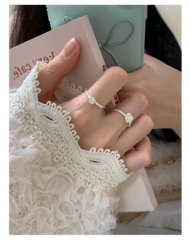 S925 sterling silver rose flower ring