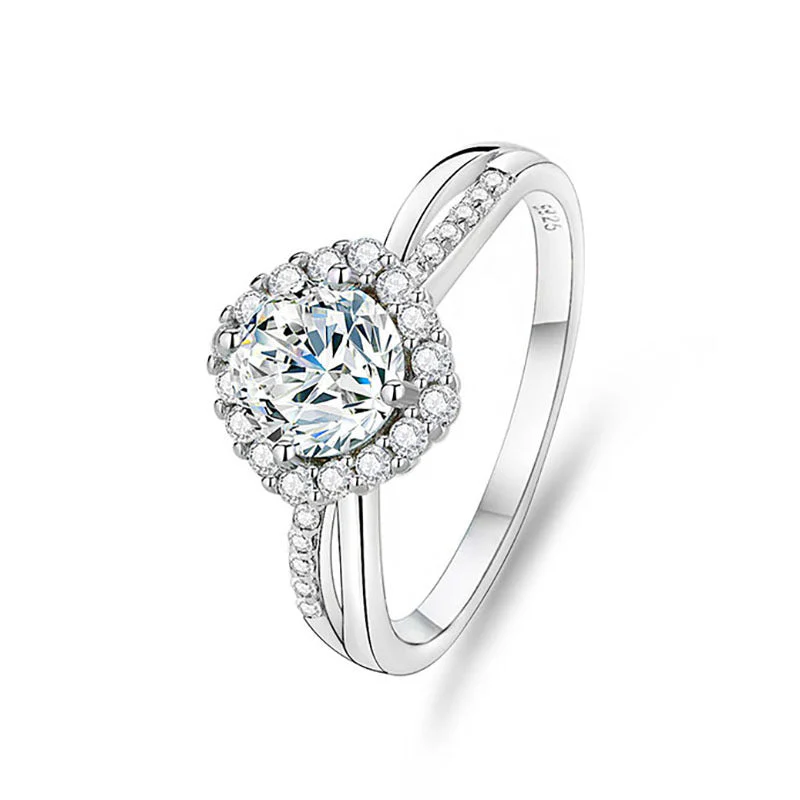 S925 sterling silver one carat moissanite ring
