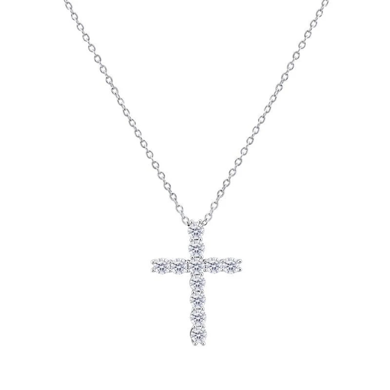 s925 sterling silver diamond cross necklace