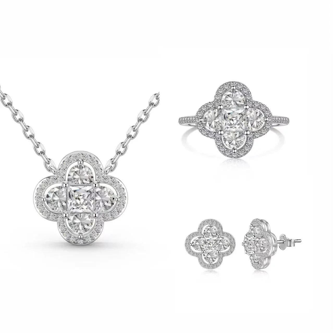 Silver Four-leaf Clover SET
