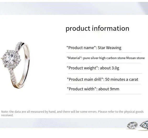 One carat Pure silver moissanite ring