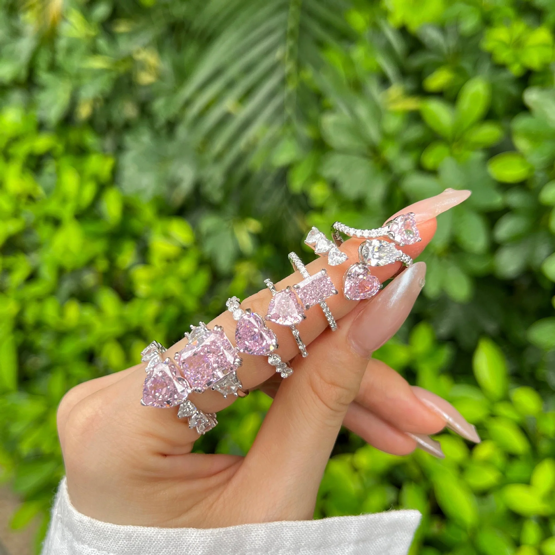 925 sterling silver barbie pink 8A ice flower cut zirconia ring