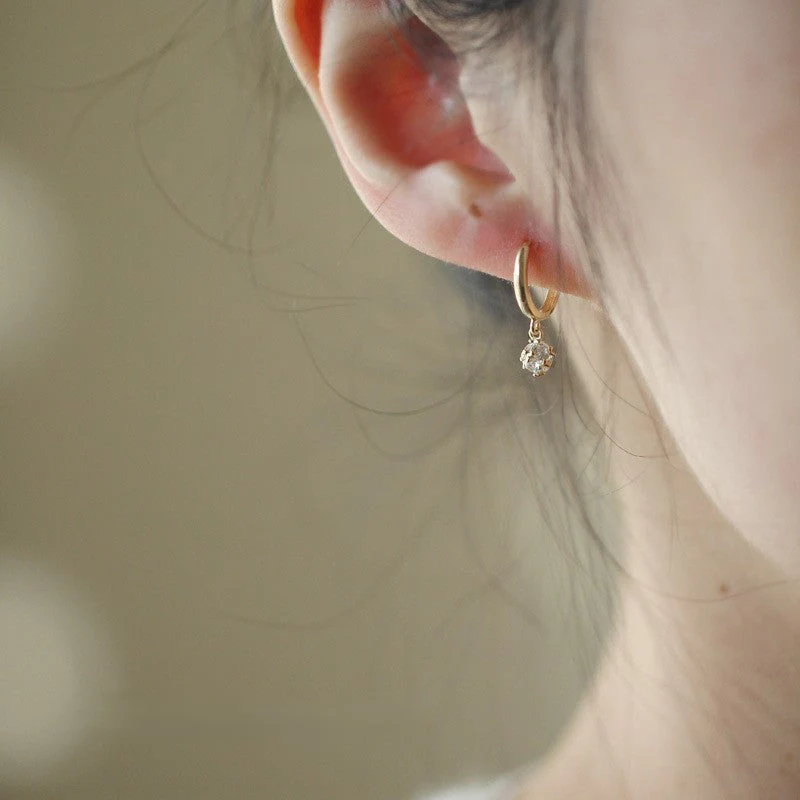 Shiny ball S925 silver plated 14K gold earrings