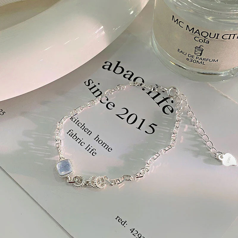 S925 sterling silver super beautiful square sea blue treasure bracelet