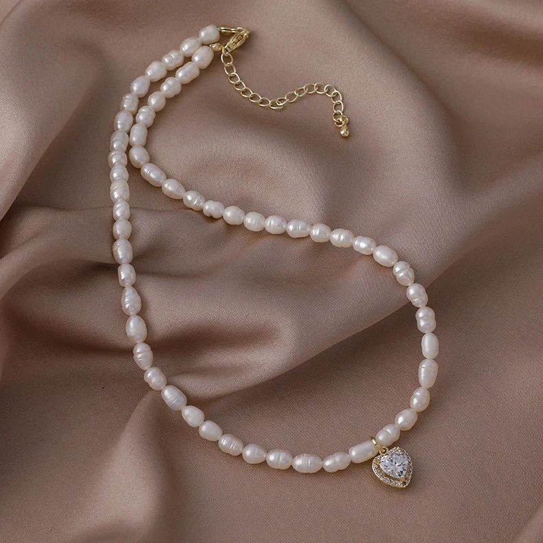 Freshwater pearl necklace Baroque irregular zircon sweater chain