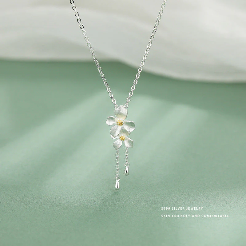 S999 foot silver elegant gardenia series set earrings ring necklace