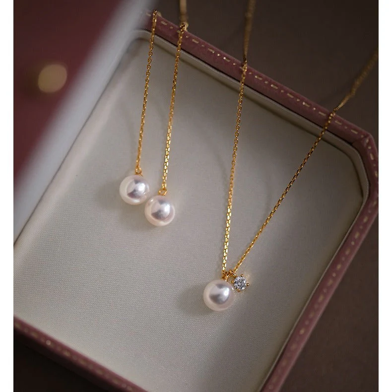 S925 Silver-plated 18K Gold Pearl Pearl Necklace