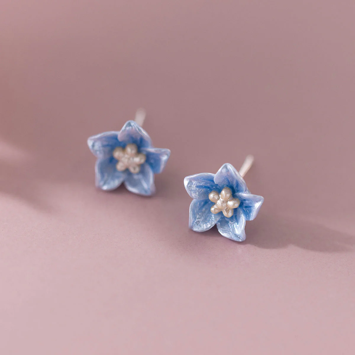 S925 Silver Blue Flower Earrings Camellia
