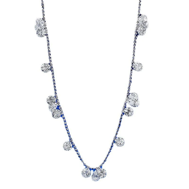 S925 Silver Long Clavicle Chain Light Luxury Overlapping Tears Broken Star River Bead Necklace