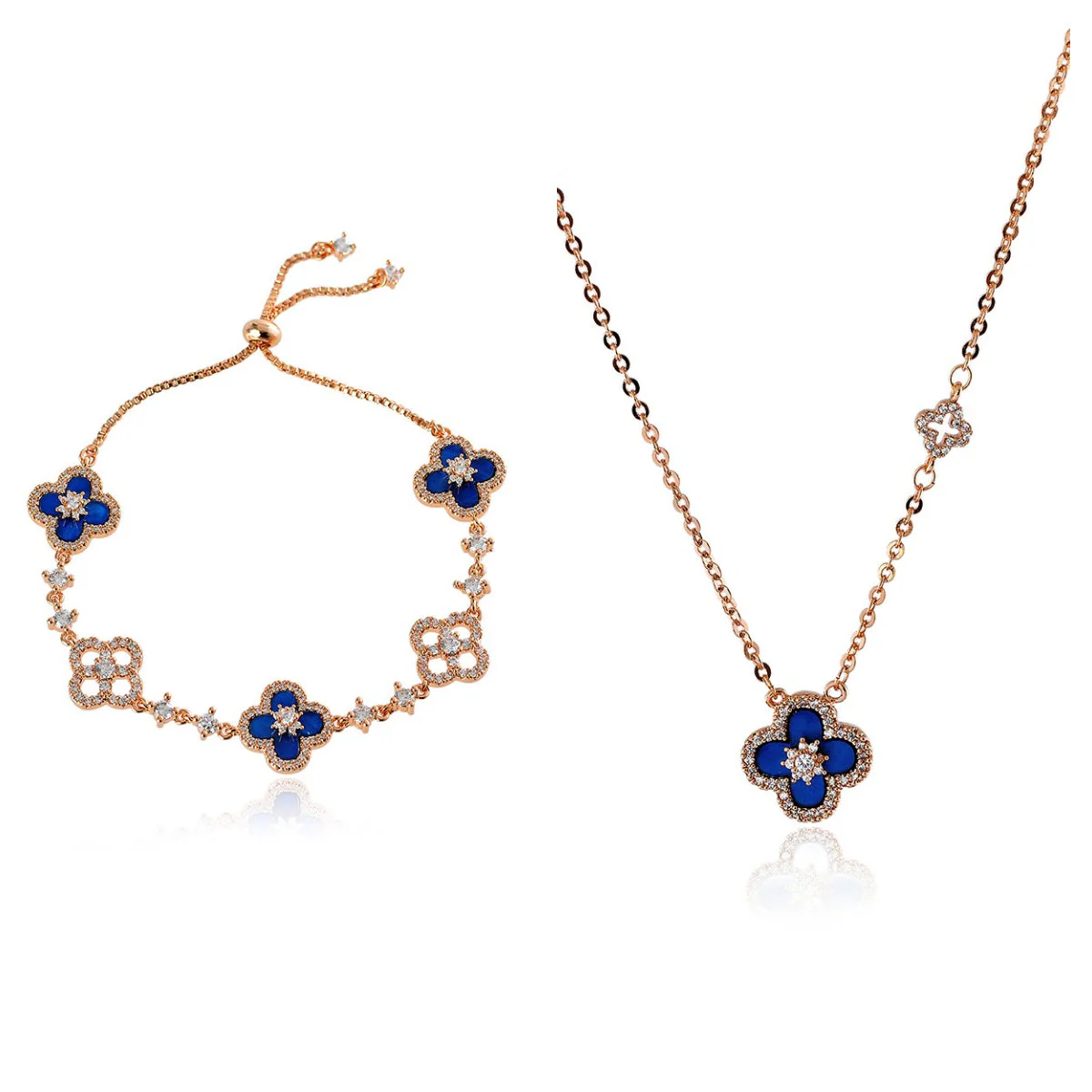 Natural Fritillaria Lucky Clover Bracelet Necklace Set