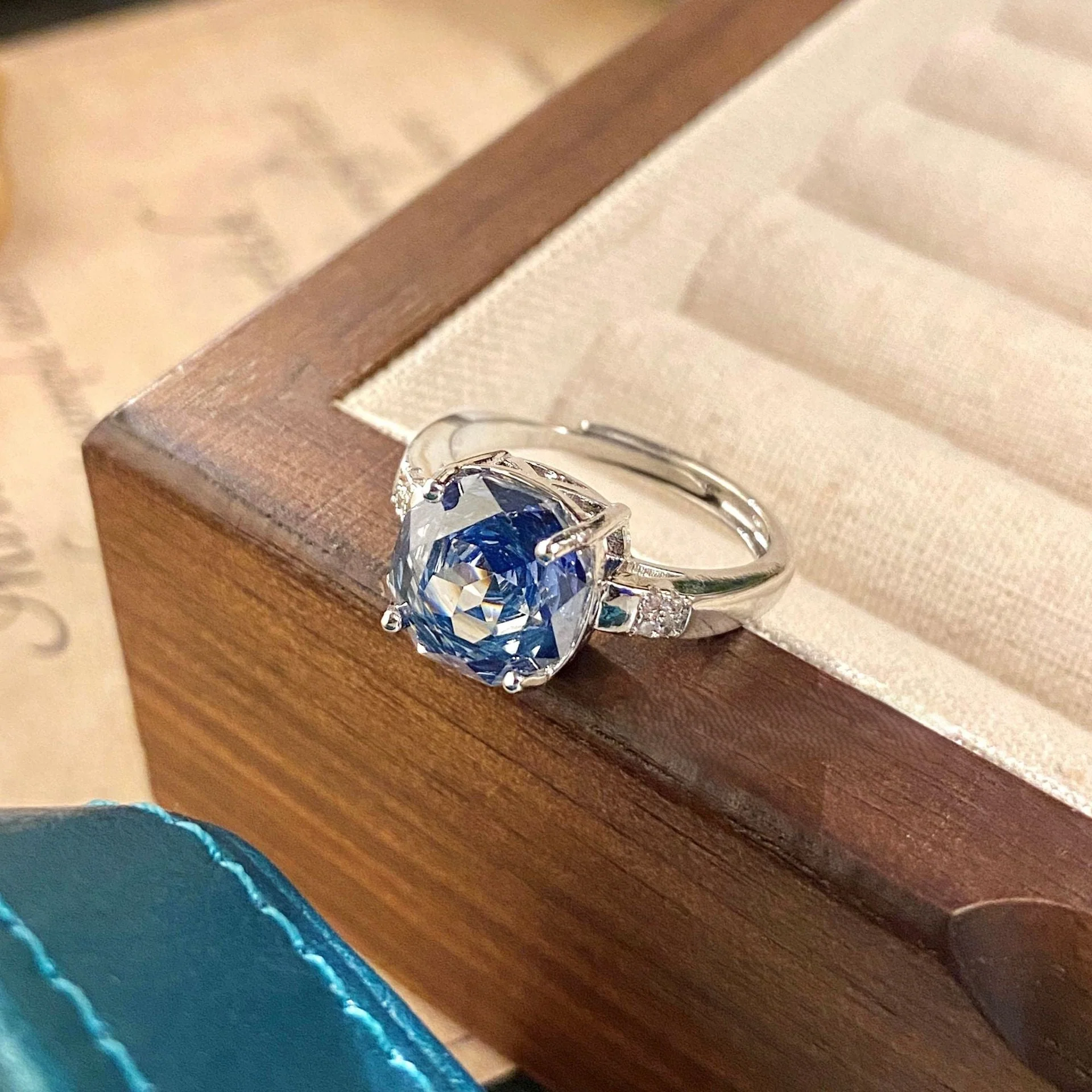 Rose blue high carbon diamond necklace ring earrings set