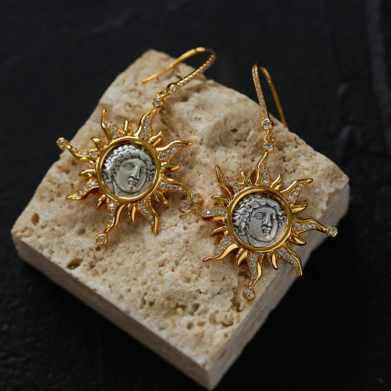 Apollo Silver Coin Necklace Earrings Jewelry Set