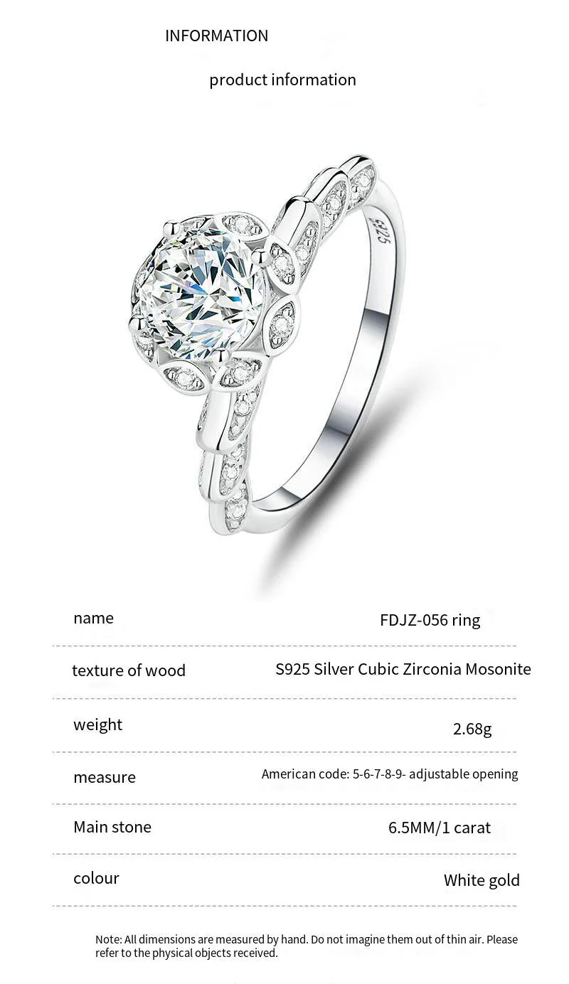 S925 sterling silver one carat moissanite ring