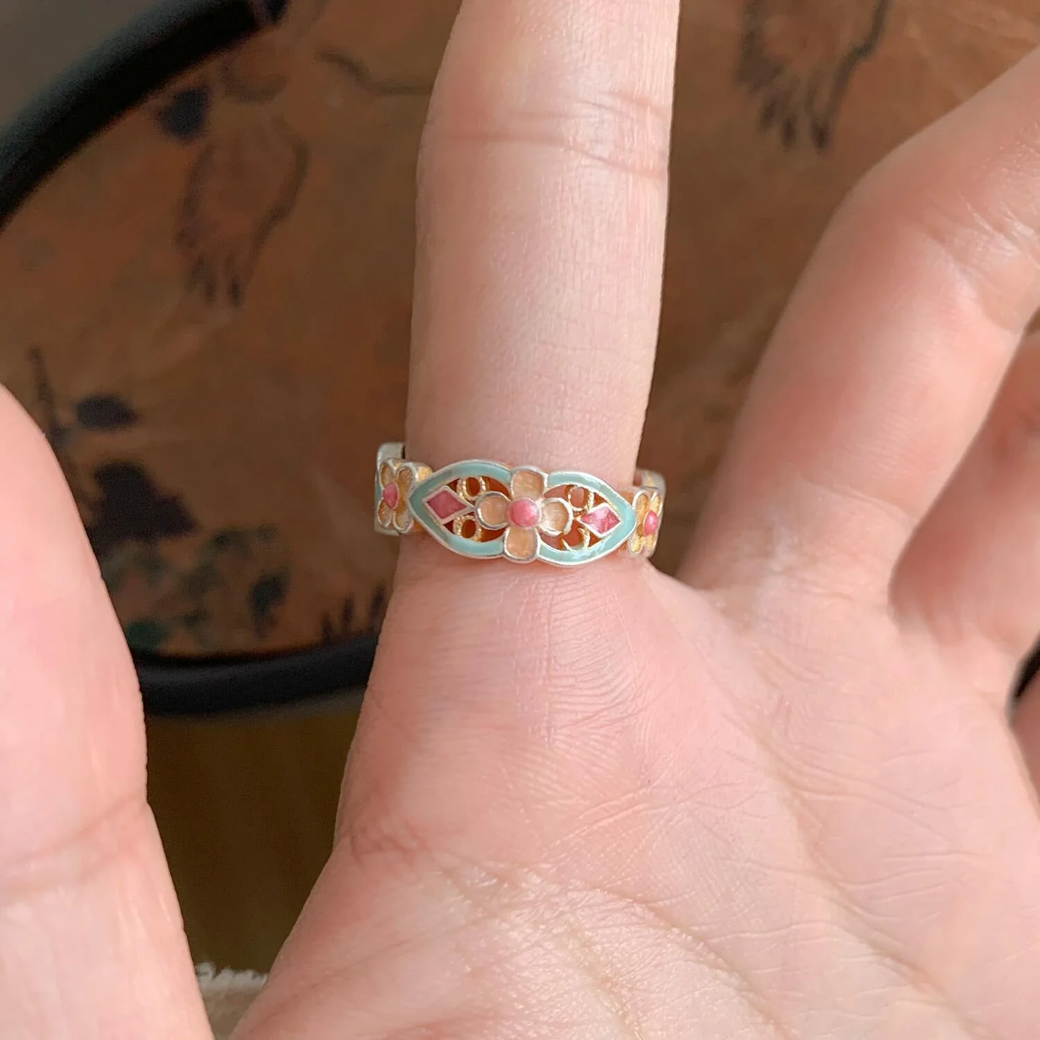 Foot silver 999 sterling silver enamel ring