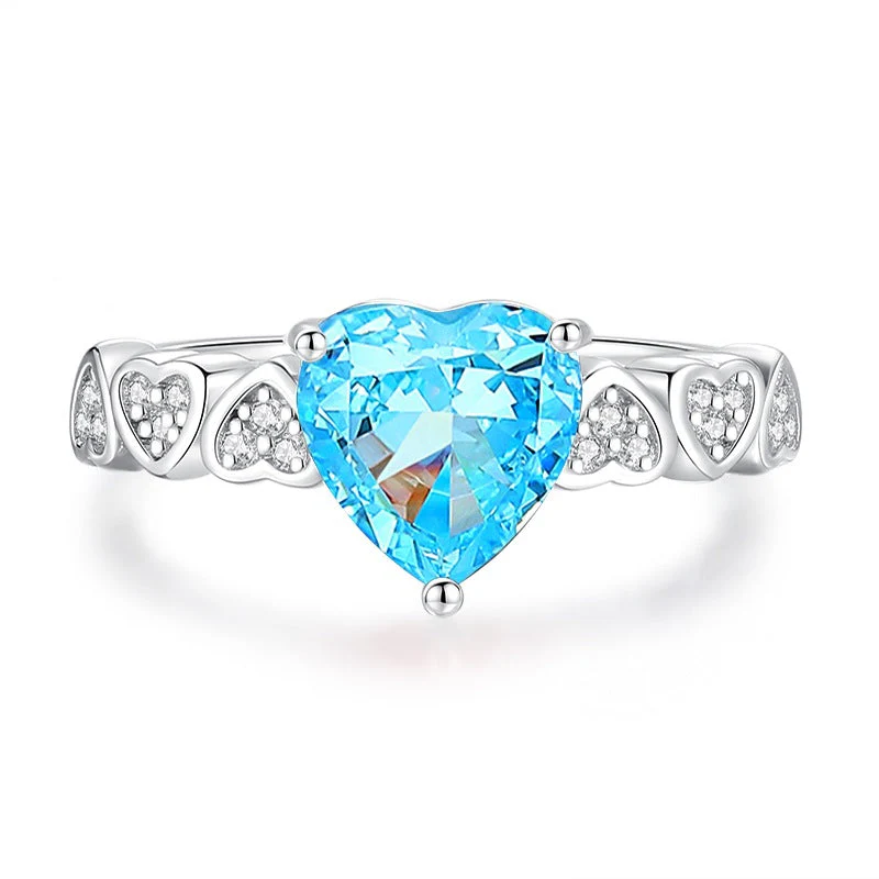S925 Silver High Carbon Diamond Aquamarine 8A Zircon Reddean gem ring