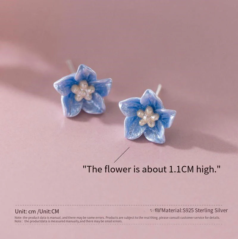 S925 Silver Blue Flower Earrings Camellia