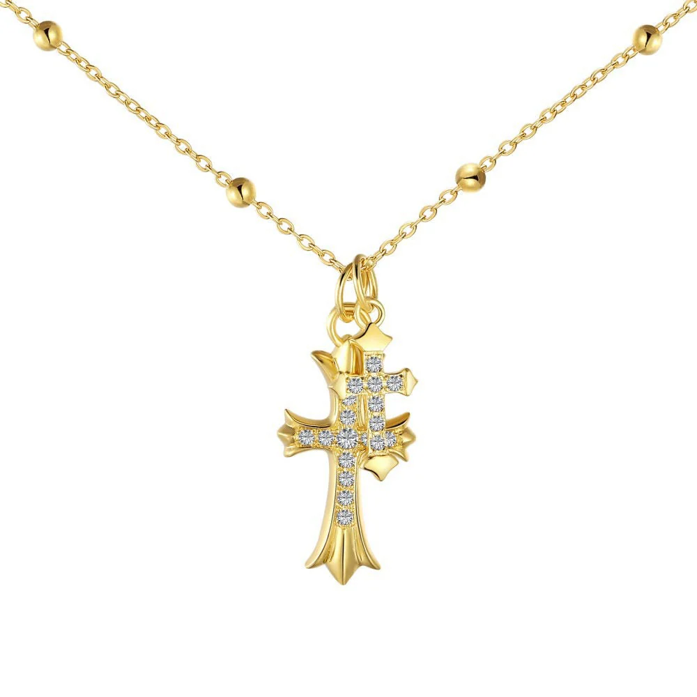 S925 sterling silver gold cross necklace