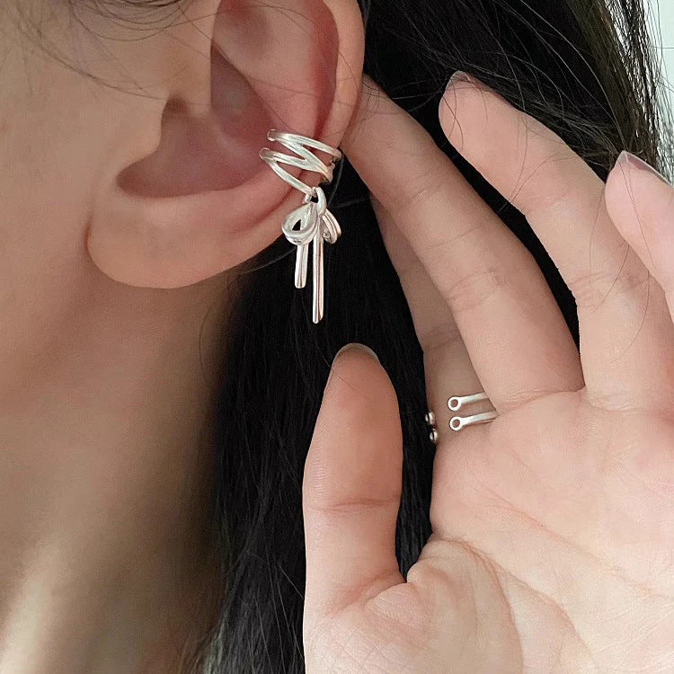 S925 sterling silver ribbon bow ear clip