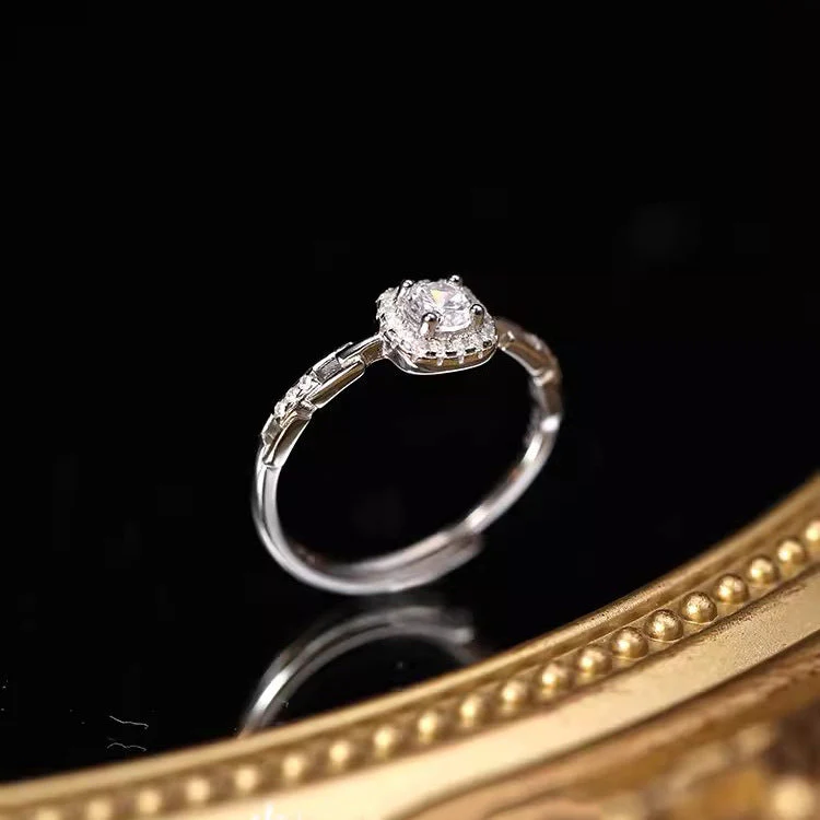 S925 Sterling Silver Zircon Square Diamond Chain Ring