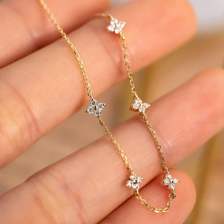S925 silver plated 18K gold clover necklace bracelet ring earrings set