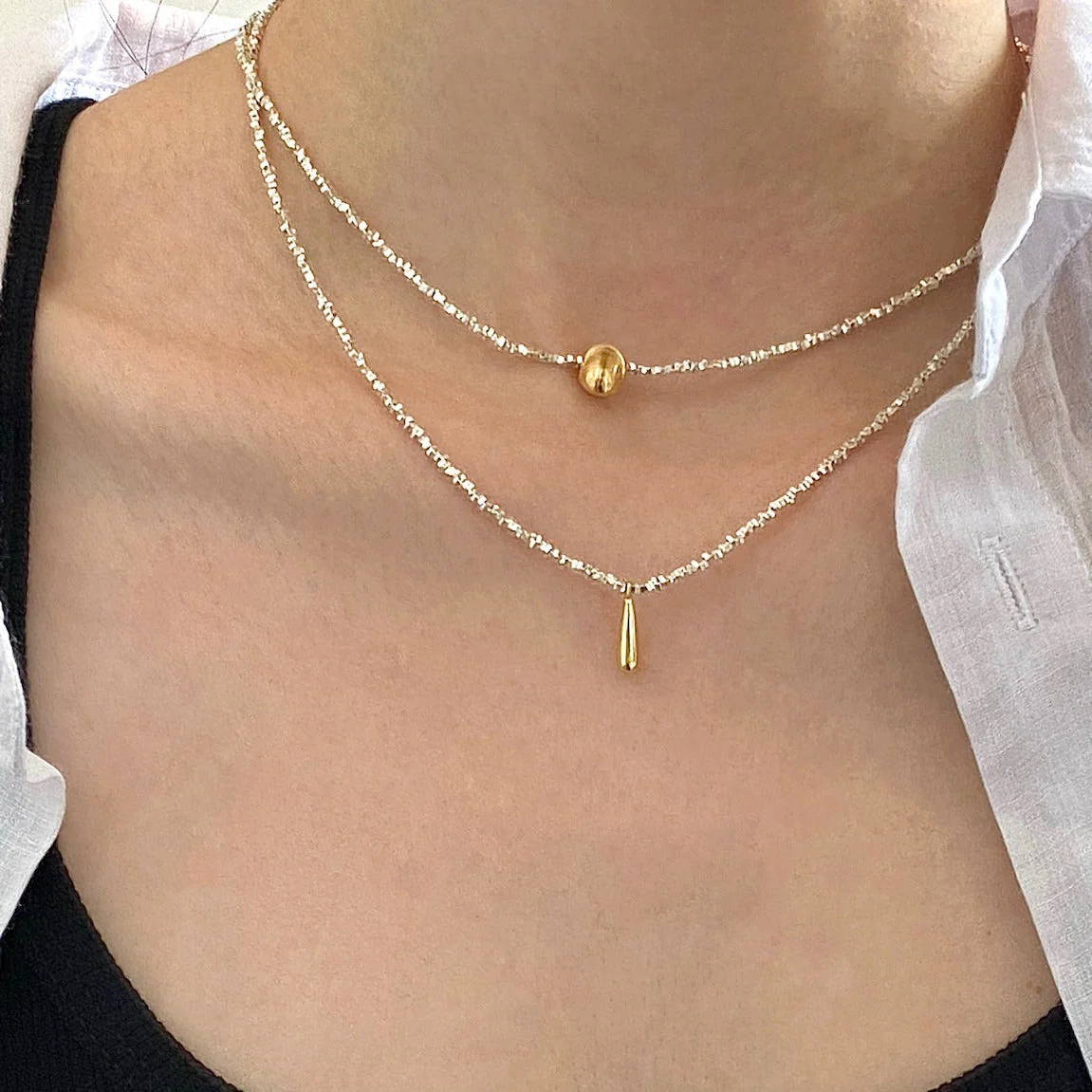 925 Broken Silver Golden Water Drop Cat Eye Necklace