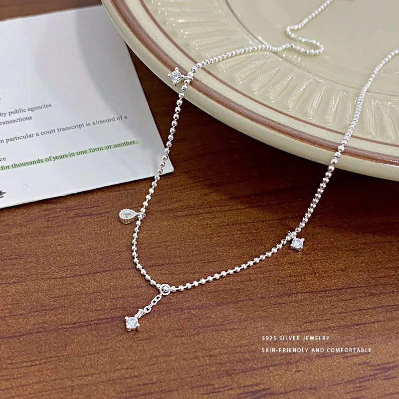 S925 sterling silver necklace zircon pendant drop-shaped
