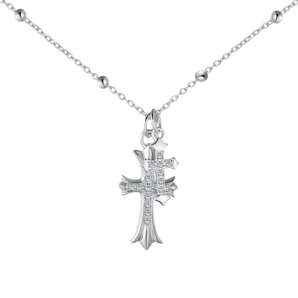 925 sterling silver cross zirconia opal pearl necklace