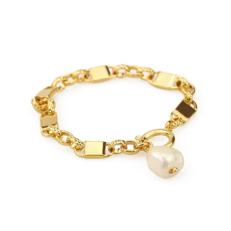 High color retention brass plating real gold natural real pearl bracelet