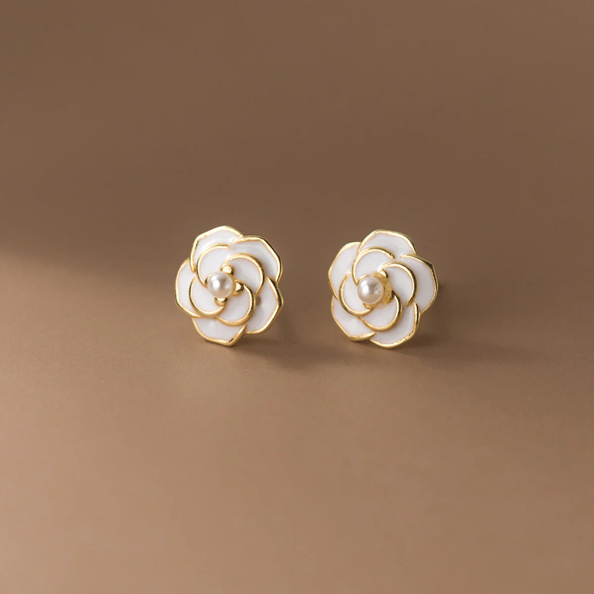 S925 sterling silver drop camellia pearl earrings