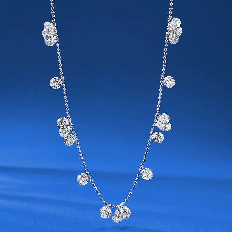 S925 Silver Long Clavicle Chain Light Luxury Overlapping Tears Broken Star River Bead Necklace